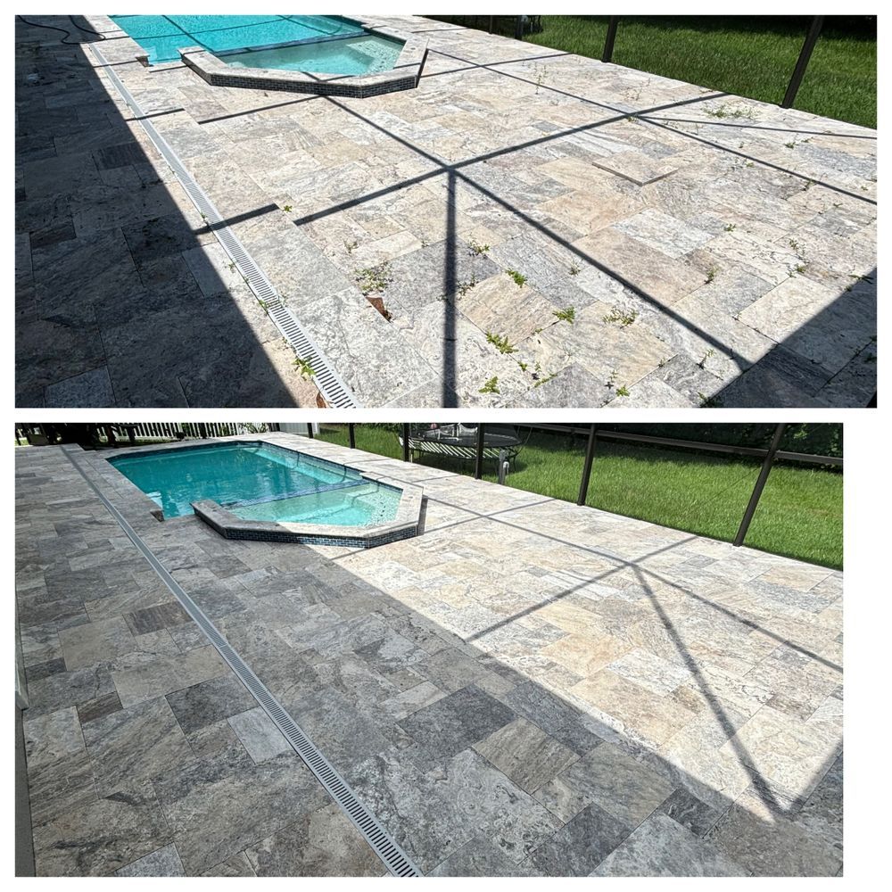 A before and after picture of a swimming pool.
