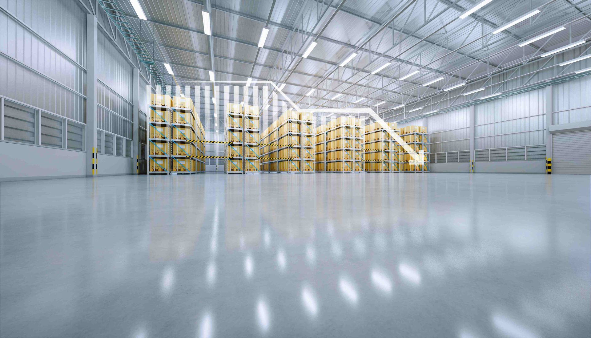 A warehouse with a coated floor
