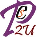 Purple stylized “D2U” logo with an orange-and-black “S” in the center