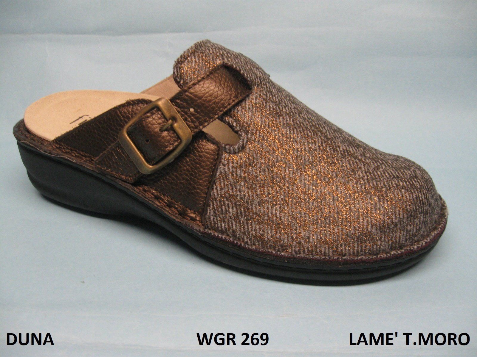 CALZATURIFICIO DUNA CIABATTA PUNTA CHIUSAO PREDISPOSTA PER PLANTARE DONNA  MODELLO WGR269 COLORE LAME' TESTA DI MORO