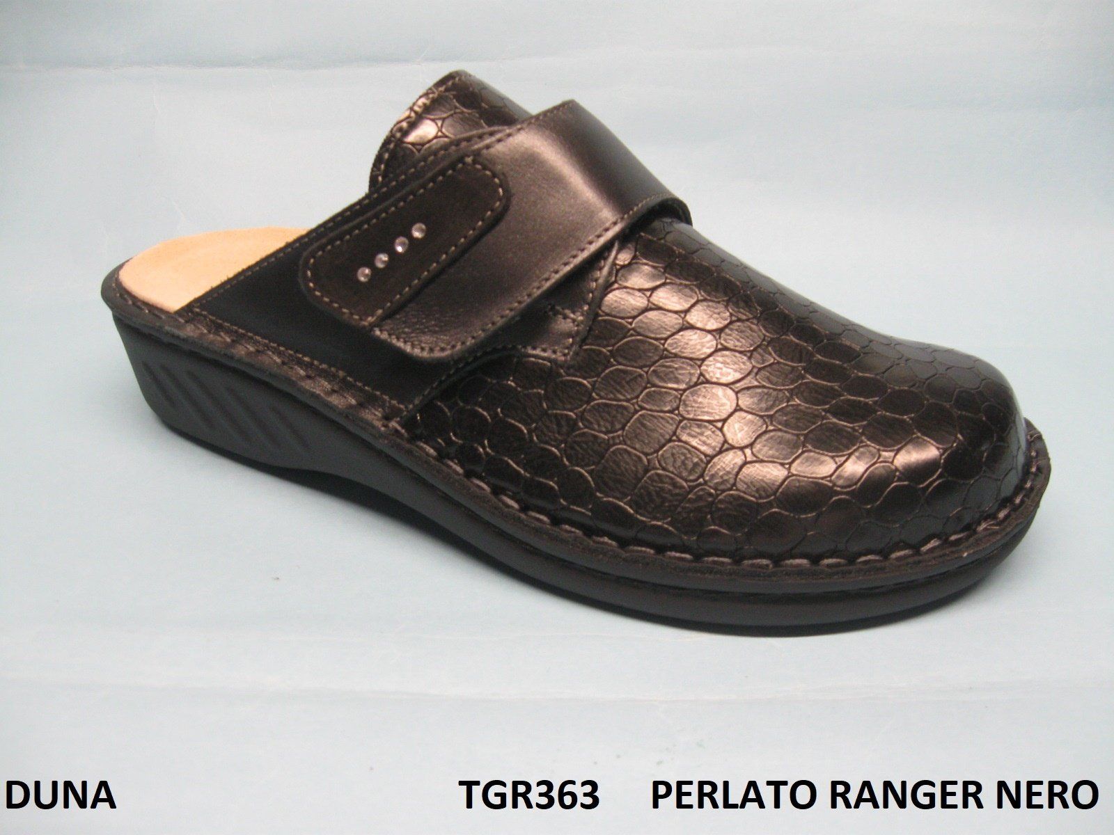 CALZATURIFICIO DUNA CIABATTA PUNTA CHIUSAO PREDISPOSTA PER PLANTARE DONNA  MODELLO TGR363  COLORE PERLATO RANGER NERO
