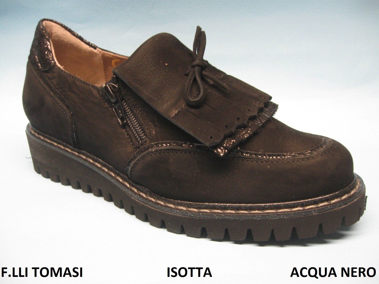 CALZATURIFICIO F.LLI TOMASI MOCASSINO INVERNALE PREDISPOSTO PER PLANTARE DONNA MODELLO ISOTTA  COLORE ACQUA NERO