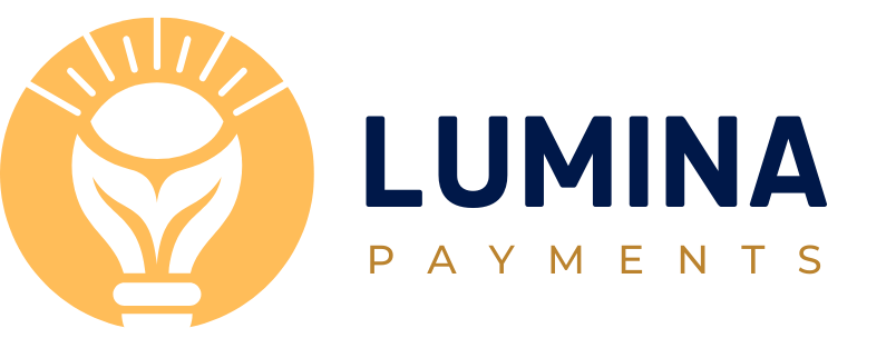 The logo for lumina payments is a light bulb in a circle.