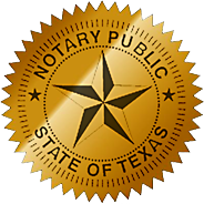 Texas Notary Public seal with gold star and serrated edges.