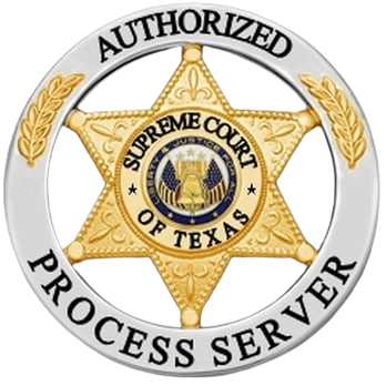 Texas Supreme Court Process Server badge with gold star and circular text.