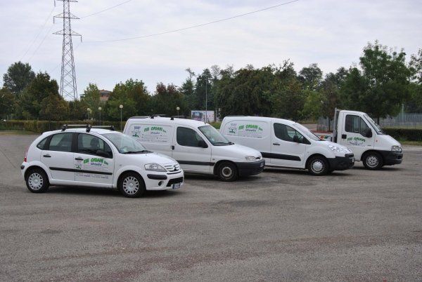 Macchine e furgoni in un parcheggio