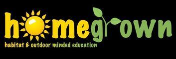 Homegrown logo with yellow and green text and sun-and-leaf accents on a black background