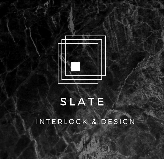 a black and white logo for slate interlock & design
