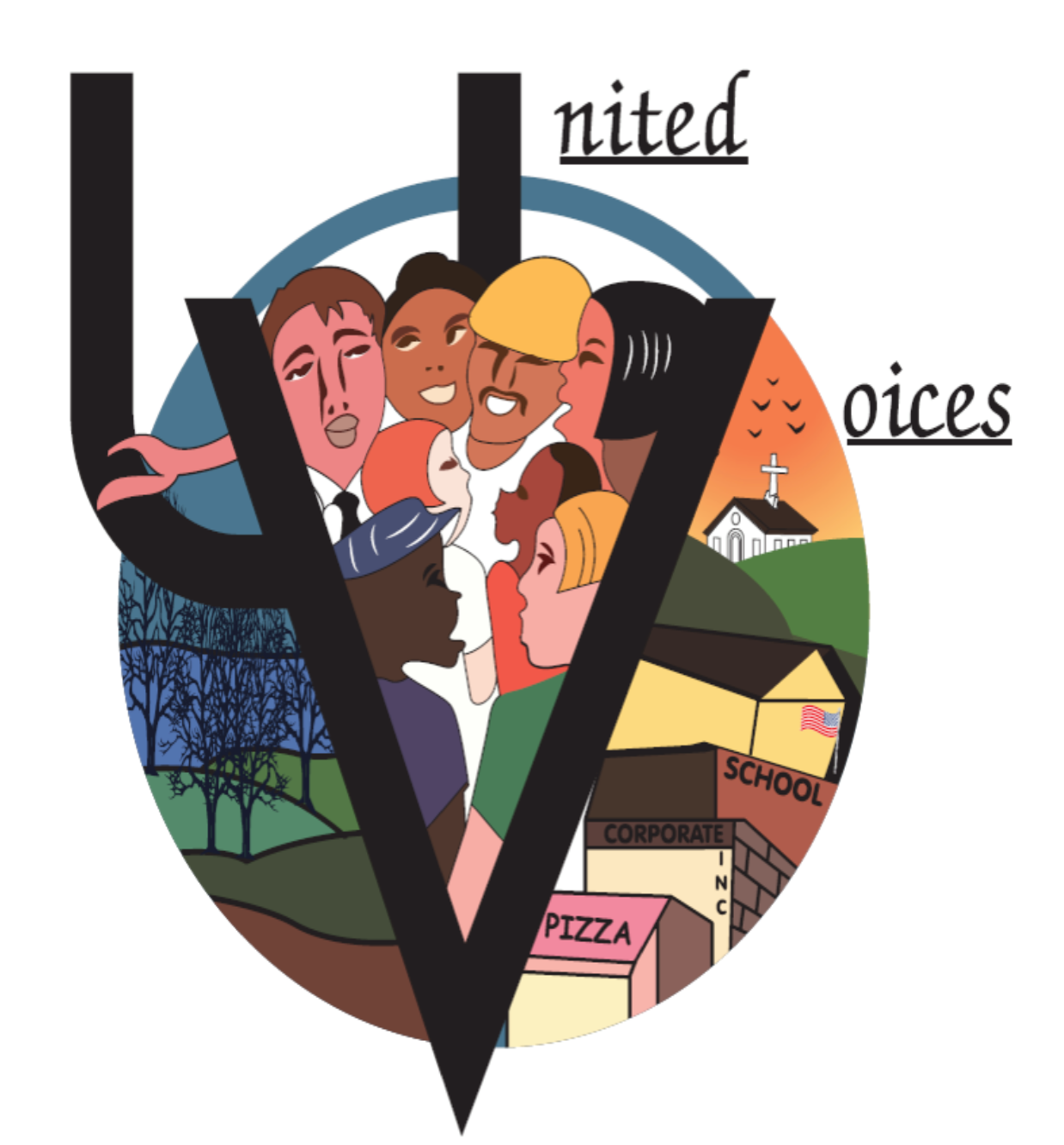 A logo for united oices shows a group of people