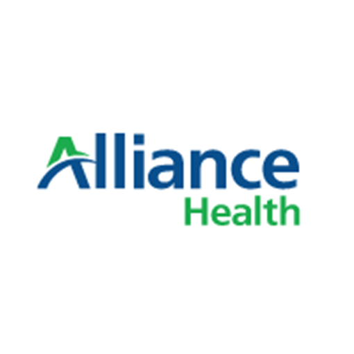 A blue and green logo for alliance health