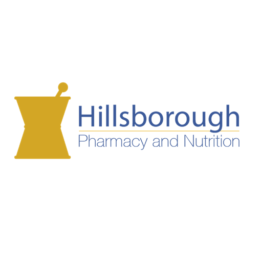A logo for hillsborough pharmacy and nutrition with a mortar and pestle