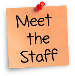 A sticky note that says meet the staff on it