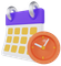 A cartoon illustration of a calendar and a clock