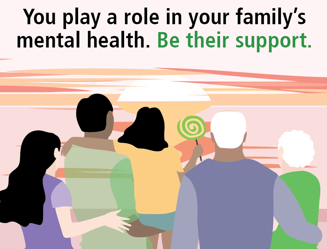 A poster that says you play a role in your family 's mental health be their support