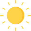 Yellow sun icon with short rays on a white background