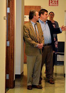 Congressman Ben Cline speaking with CEO Steve in Luray office