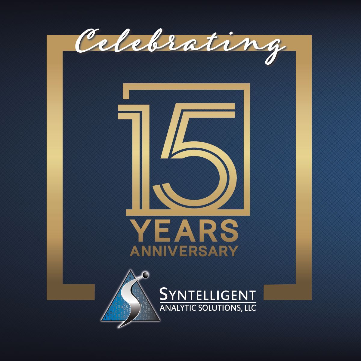 graphic saying celebrating 15 years anniversary with the Syntelligent logo below