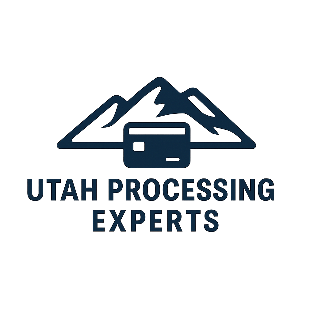 Utah Processing Experts logo: Mountains above a credit card, with text below.