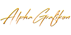 The word alpha is written in gold on a white background.