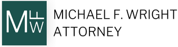 The logo for michael f. wright attorney is green and white