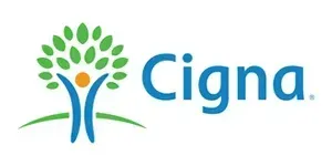 Cigna logo: a tree-like figure in blue and green with the name "Cigna" in blue to the right.