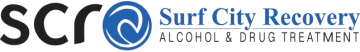 "scr" with a wave logo and "Surf City Recovery Alcohol & Drug Treatment."