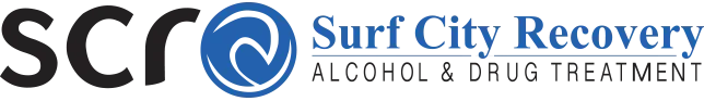Logo for Surf City Recovery: "scr" in black, a blue wave graphic, and text "Surf City Recovery, ALCOHOL & DRUG TREATMENT."