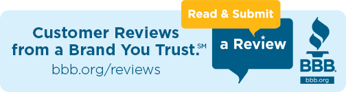 A blue sign that says read and submit customer reviews from a brand you trust