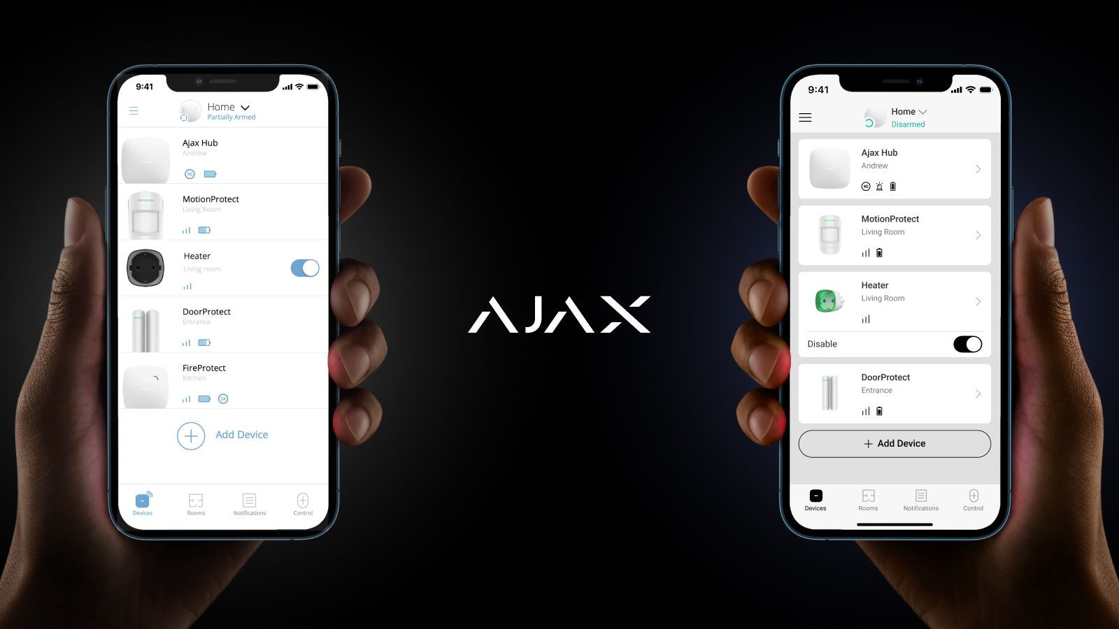 Vernieuwd ontwerp van de AJAX alarmsysteem applicatie voor Spanje