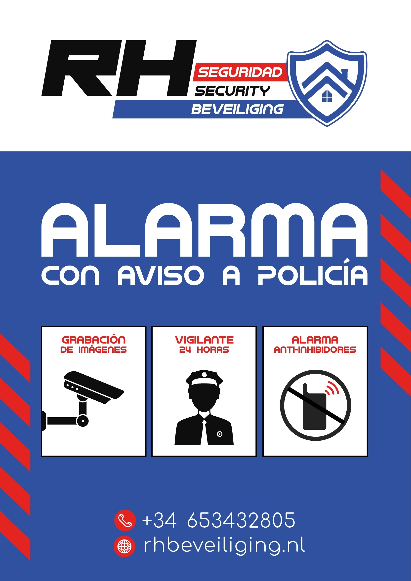 Originele RH Beveiliging alarm afschrikplaat pictogram voor Spanje