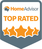 HomeAdvisor Top Rated badge with orange text and five stars.