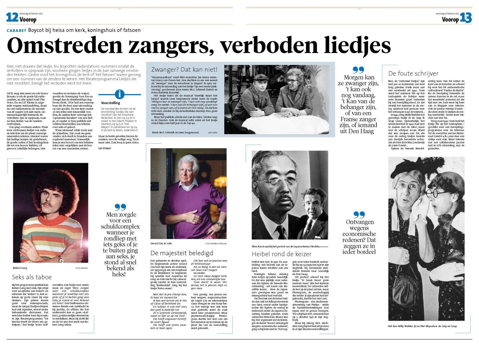 Krantenartikel van Jan Vriend over Liedjes die niet mochten van het Nederlied Ensemble Amsterdam