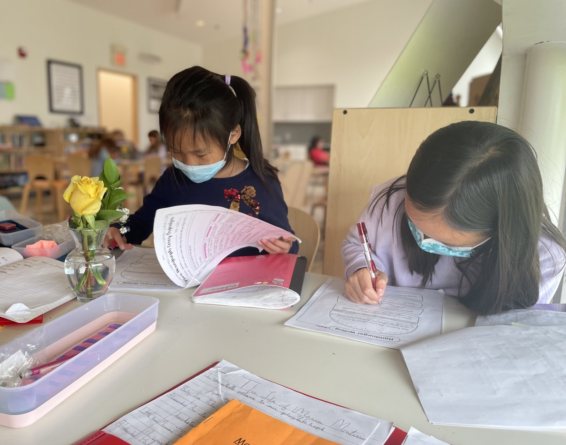 Montessori children working in the classroom