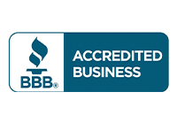 BBB Accredited Business logo with teal and white.