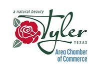 Tyler, Texas Area Chamber of Commerce logo with a red rose and green text.