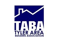 Logo of Tyler Area Builders Association: blue square with house outline and white text.