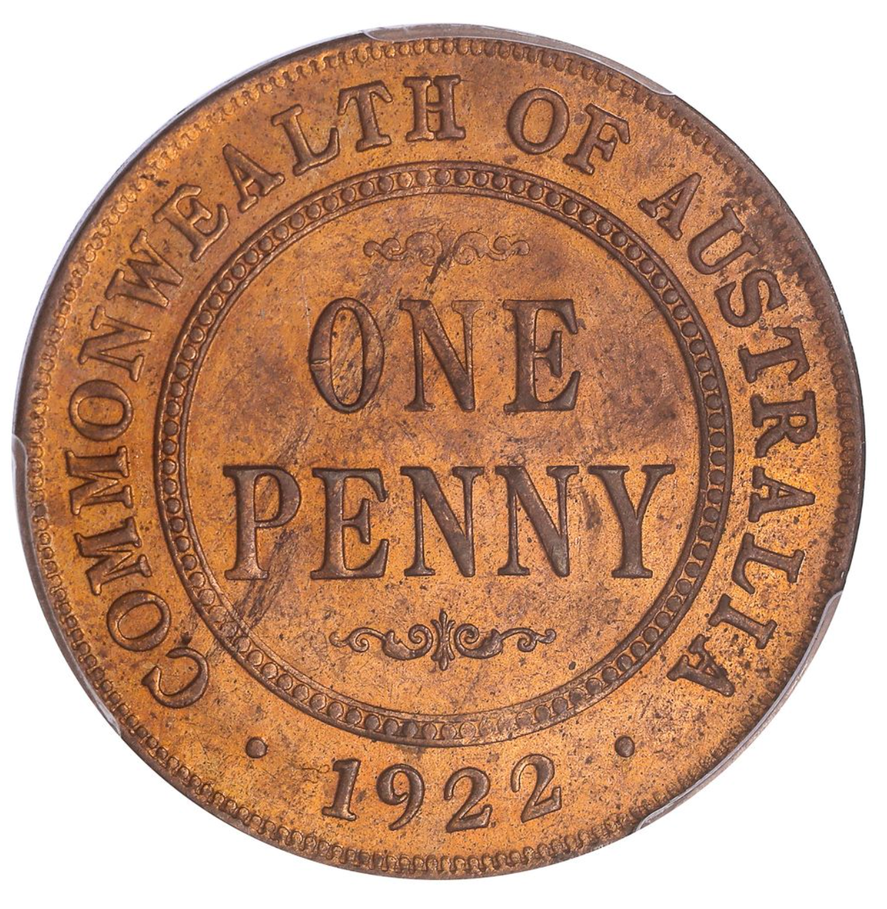 1922, English Obverse Penny, PCGS MS64RB. Sold $5,124
