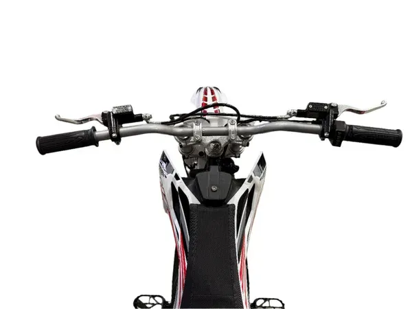 White, red, and black electric dirt bike on a white background — MPE Adventure Quads & Bikes In Maitland, NSW