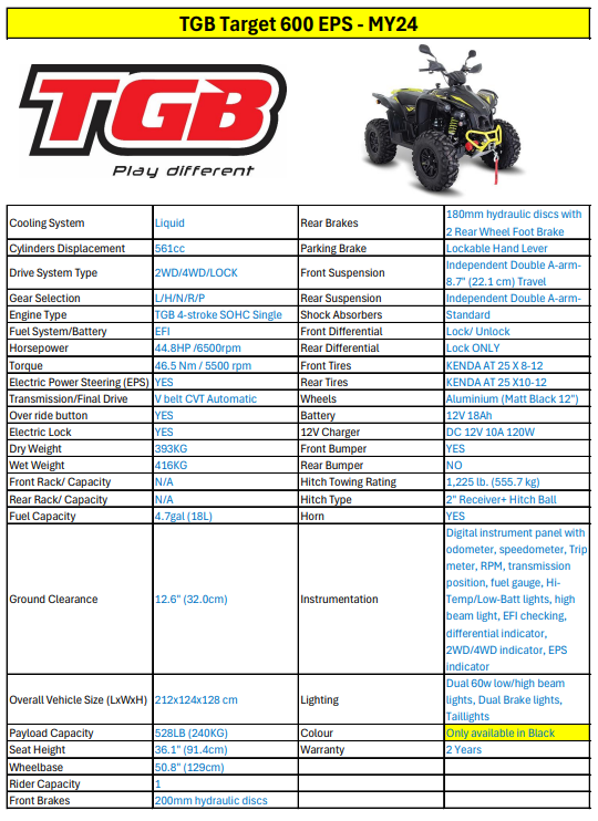 A Black and Yellow Atv is on a White Background — MPE Adventure Quads & Bikes In Thornton, NSW