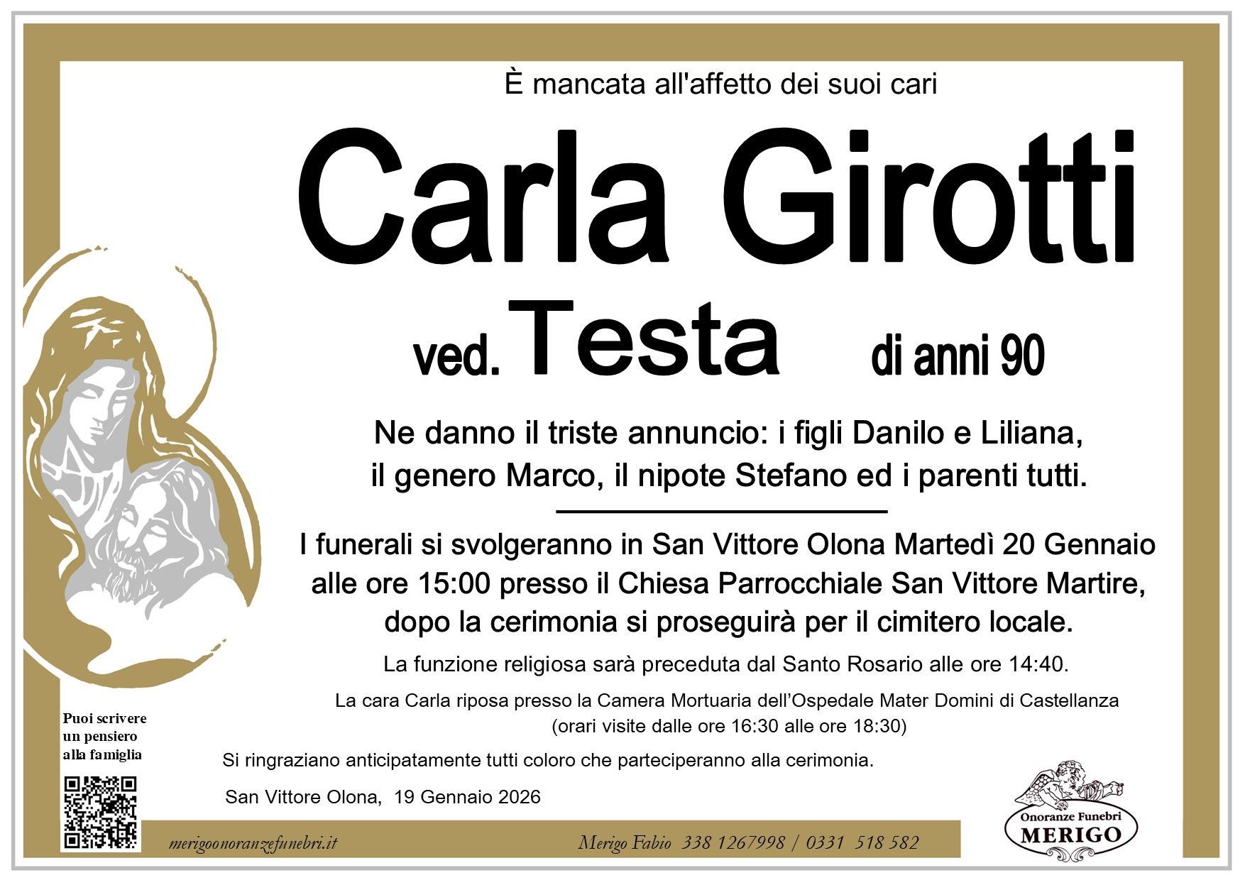 necrologio Carla Girotti ved. Testa