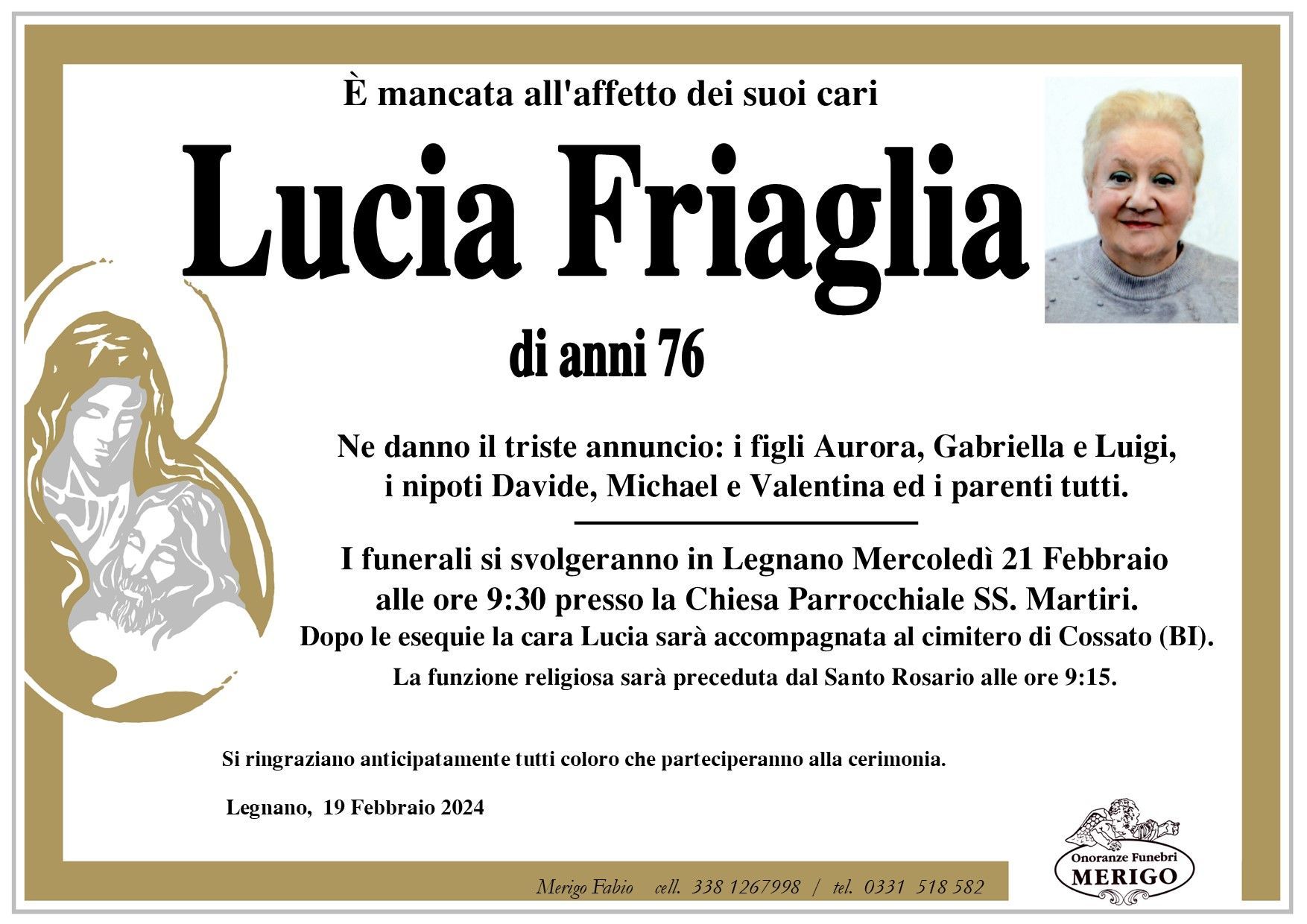 necrologio Lucia Friaglia