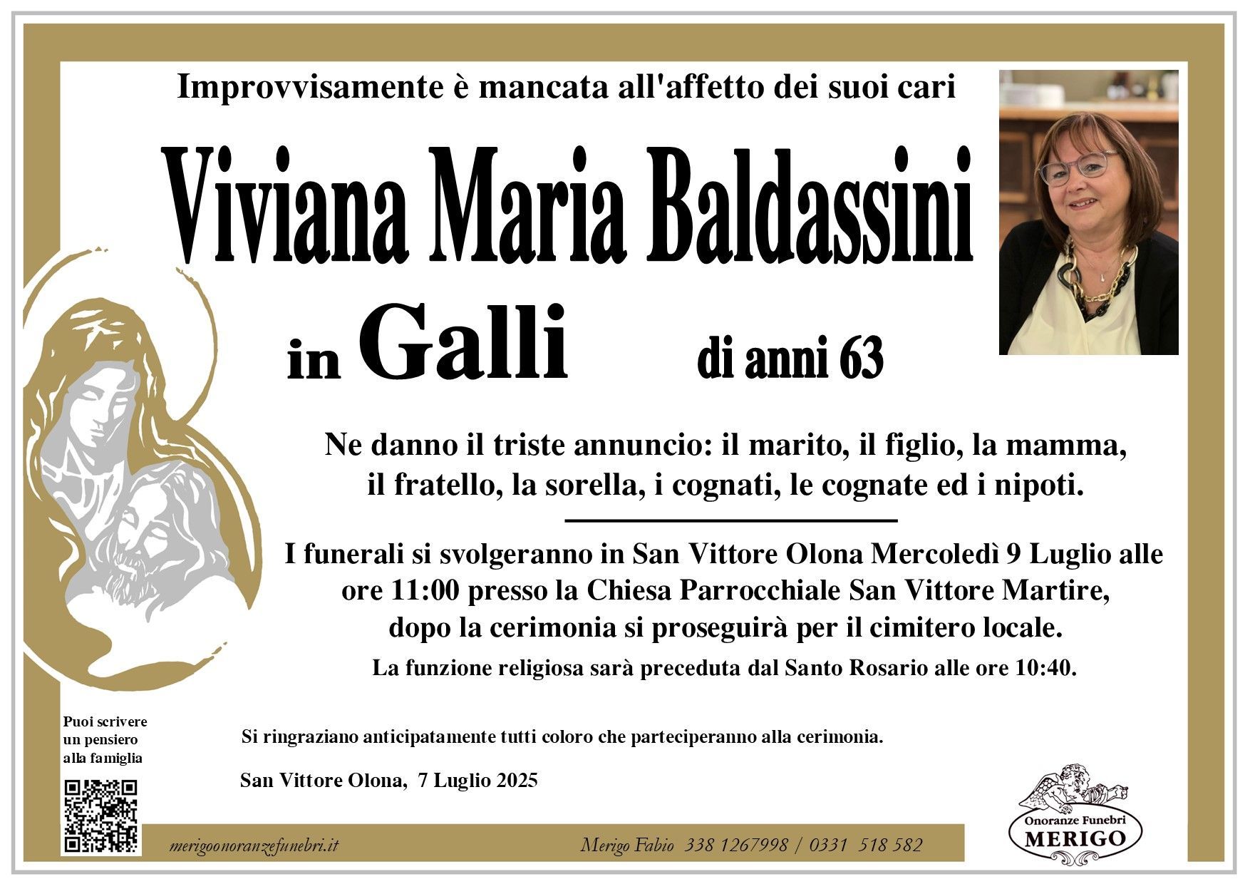 necrologio Viviana Maria Baldassini   in Galli