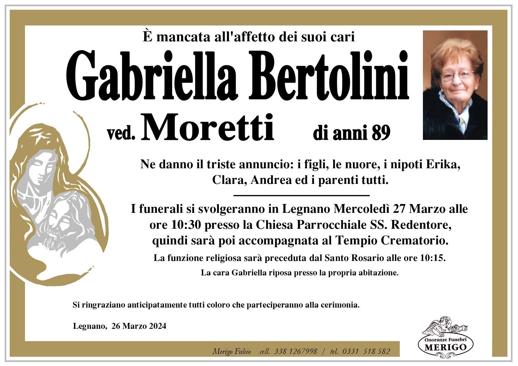 necrologio Gabriella Bertolini