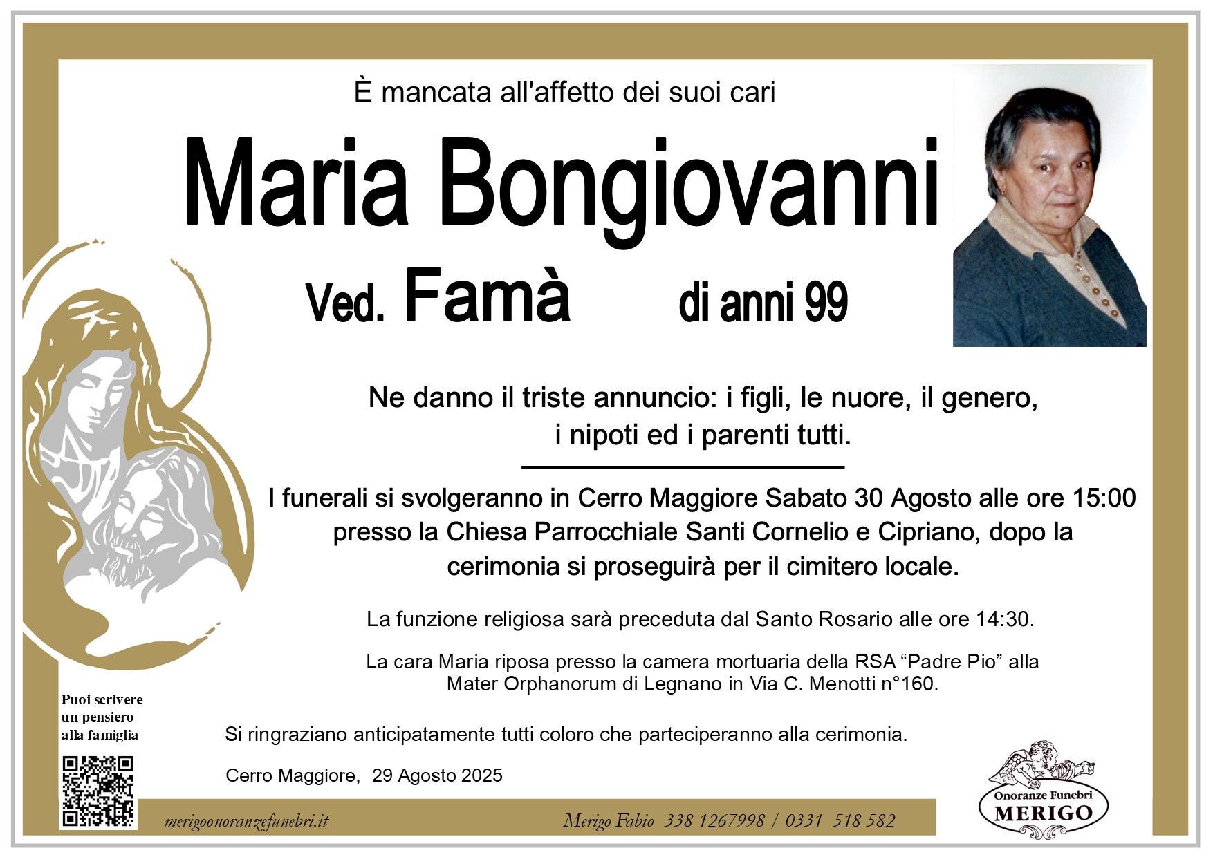 necrologio Maria Bongiovanni ved. Famà