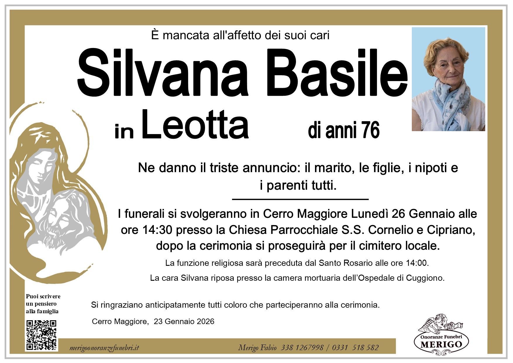 necrologio Silvana Basile in Leotta