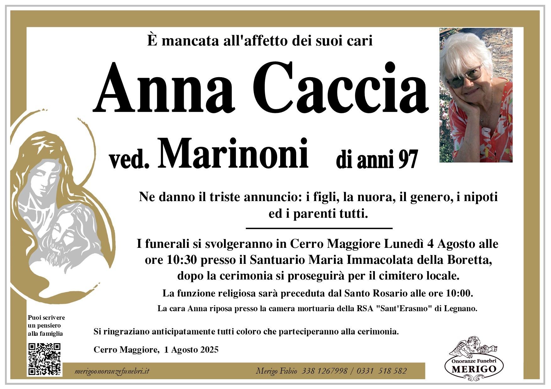 necrologio Anna Caccia ved. Marinoni