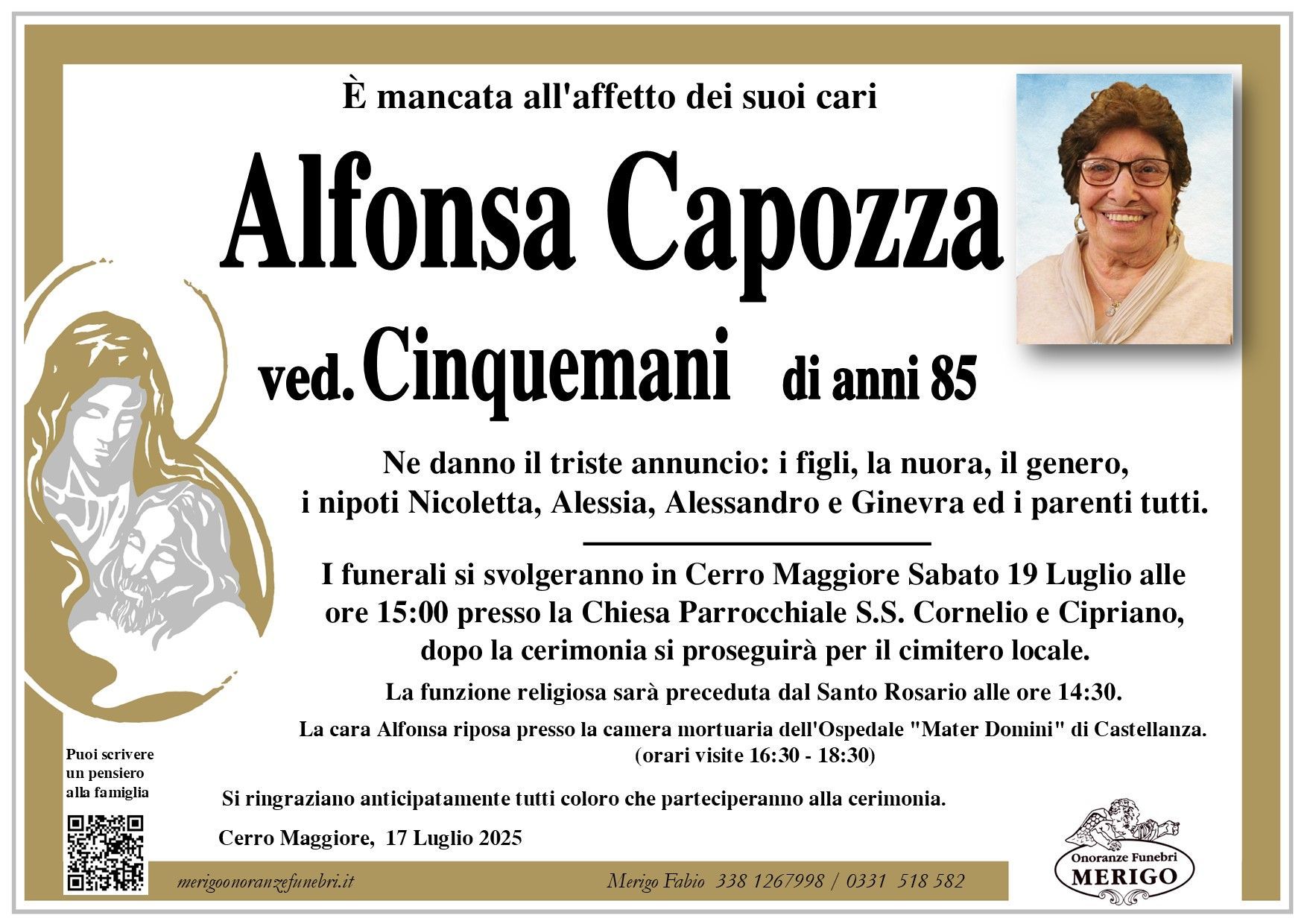 necrologio Alfonsa Capozza ved. Cinquemani
