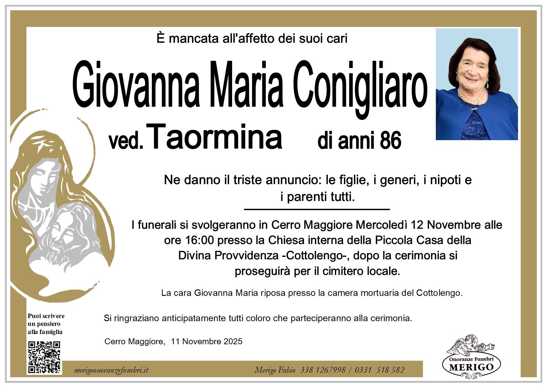 necrologio Giovanna Maria Conigliaro ved. Taormina