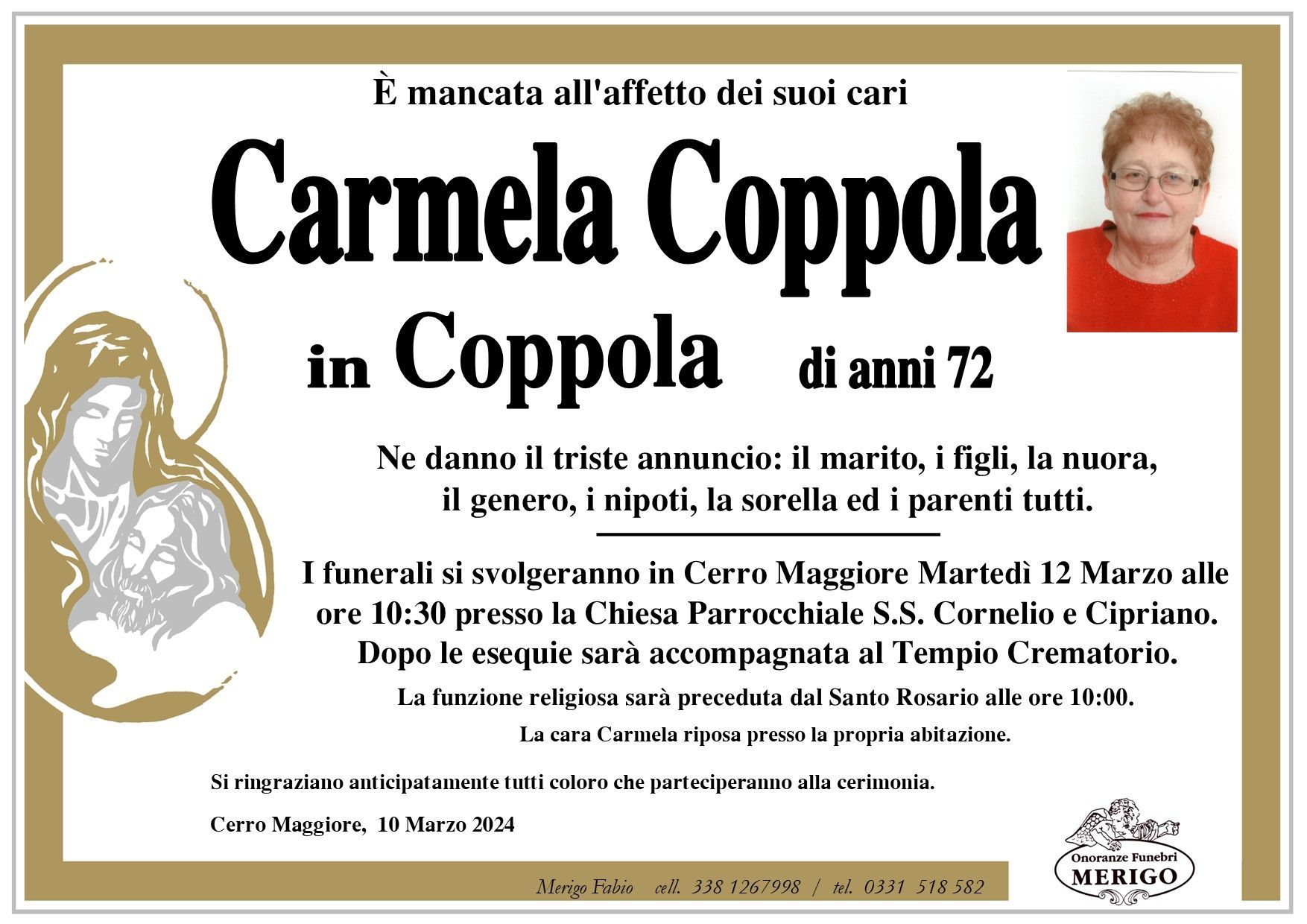 necrologio Carmela Coppola