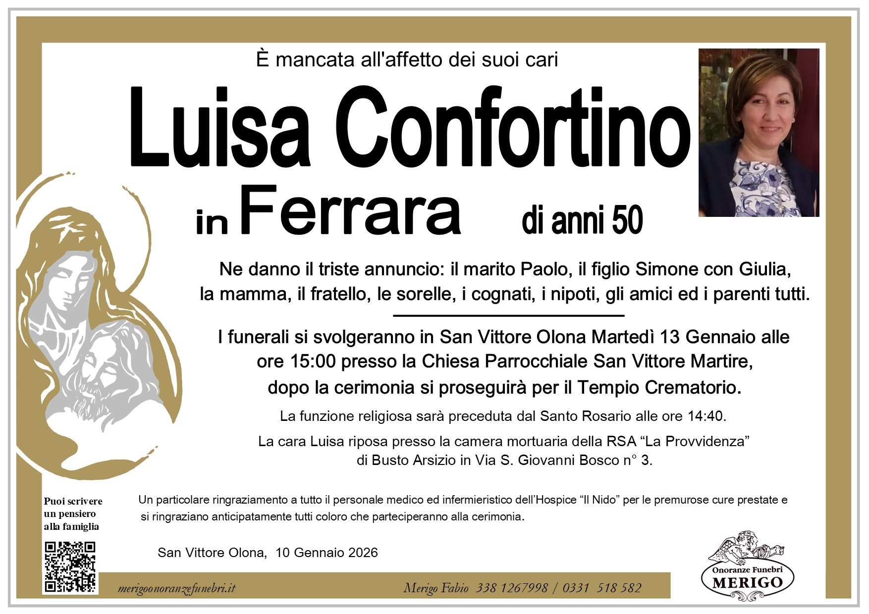 necrologio Luisa Confortino in Ferrara
